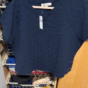 Navy Blue Textured Short Sleeve Top